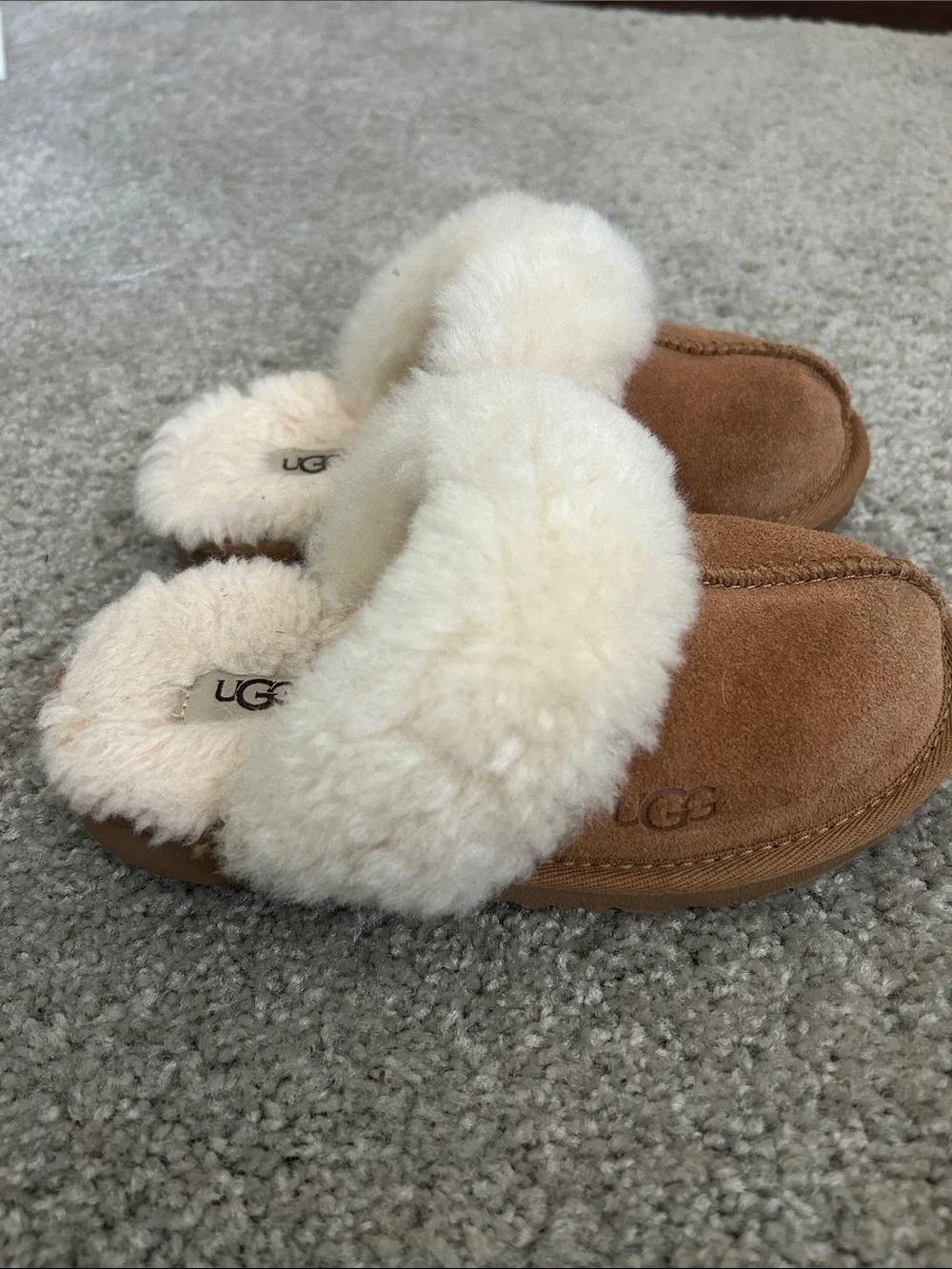 UGG Kids Chestnut Suede Shearling Cuff Slip-Ons